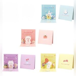 NWT (4) 3D Cute Cartoon Popup Greeting Cards Square 4” x 4”